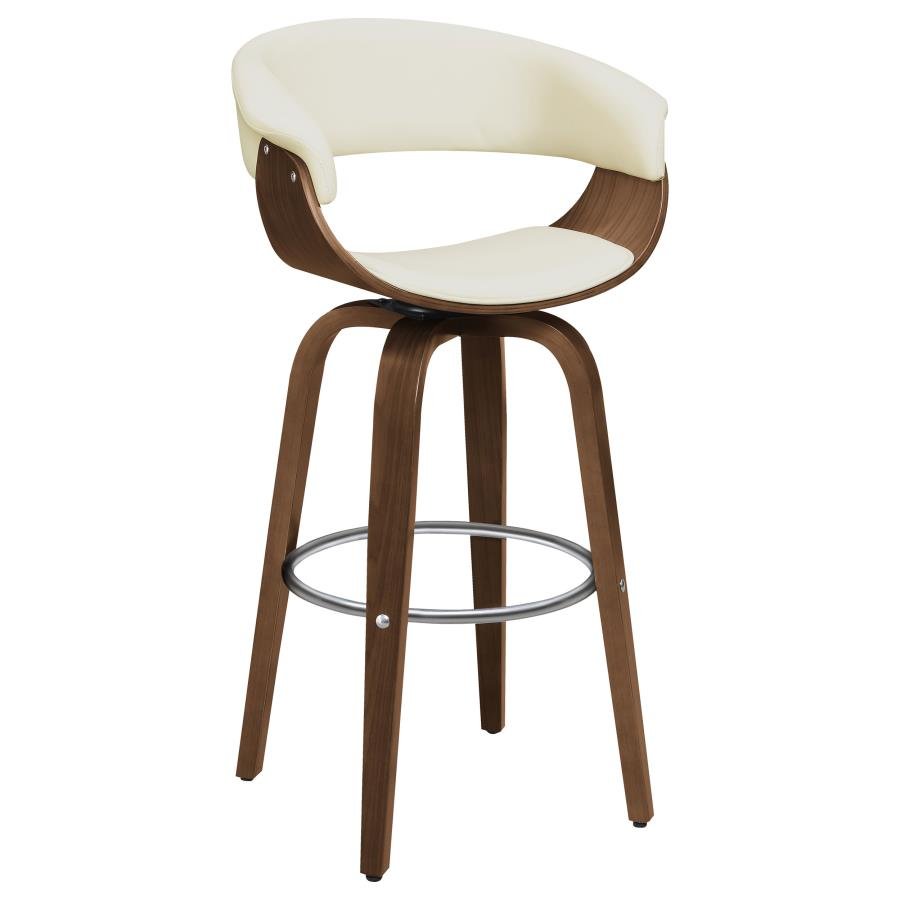 100206_02x900.jpg ZION UPHOLSTERED SWIVEL BAR STOOL WALNUT AND ECRU - Image 1