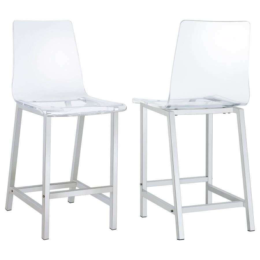 100265_001x900.jpg JUELIA CLEAR ACRYLIC COUNTER CHAIR CHROME (SET OF 2) - Image 1