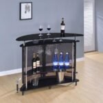 AMARILLO FREESTANDING GLASS TOP HOME BAR WINE CABINET BLACK - Image 3