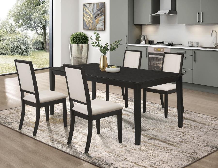 101561-S5_01x900.jpg LOUISE 5-PIECE RECTANGULAR EXTENSION LEAF DINING SET BLACK - Image 1