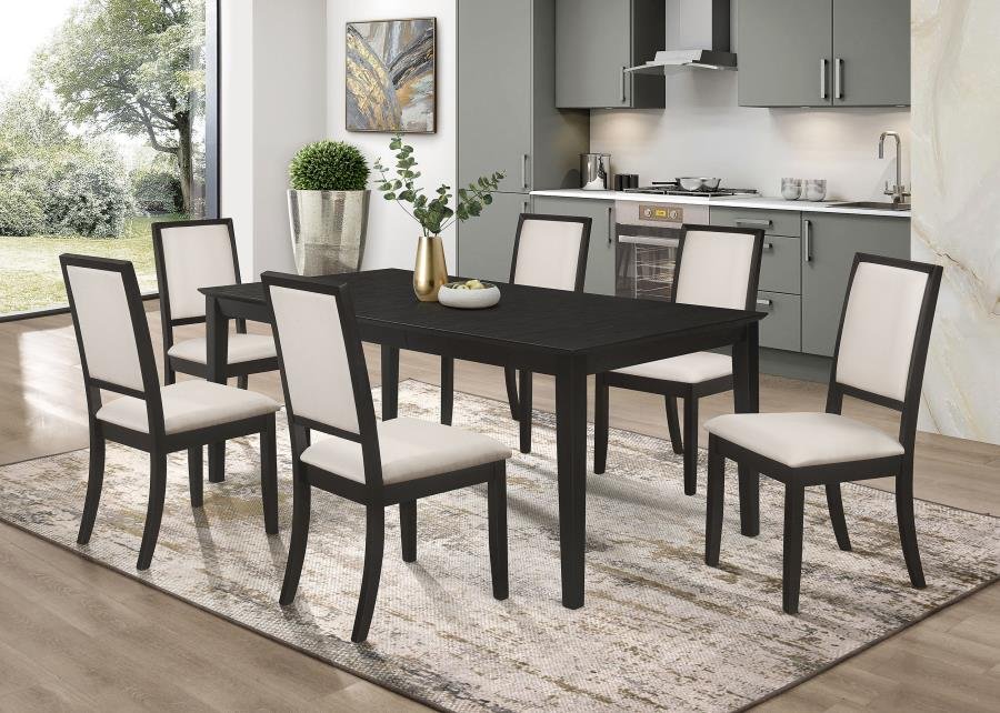 101561-S7_01x900.jpg LOUISE 7-PIECE RECTANGULAR EXTENSION LEAF DINING SET BLACK - Image 1