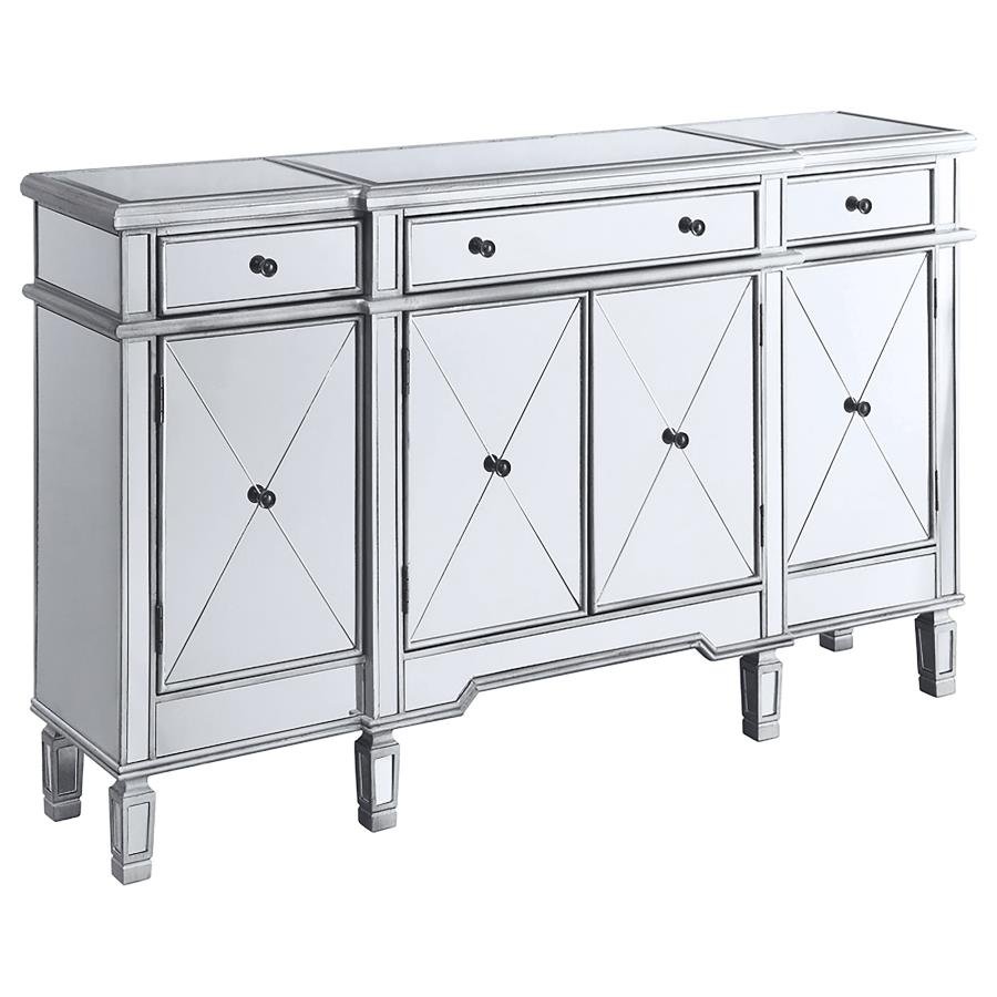 102595_03x900.jpg ACONITUM 4-DOOR MIRRORED STORAGE ACCENT CABINET SILVER - Image 1
