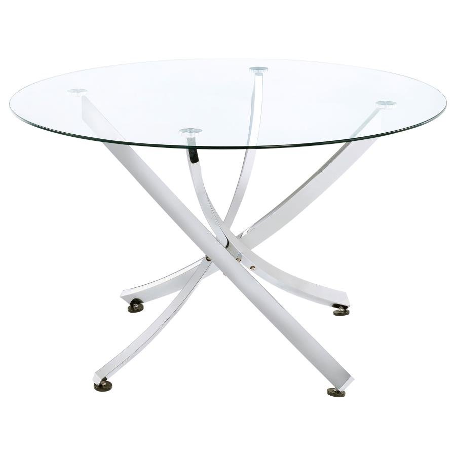 106440_02x900.jpg BECKHAM ROUND 46-INCH GLASS TOP DINING TABLE CHROME - Image 1