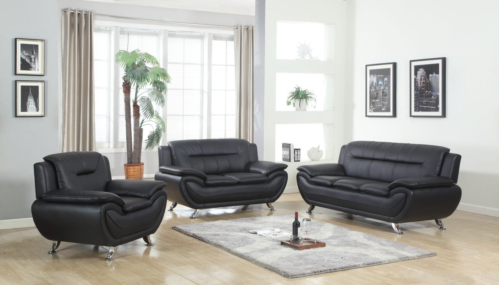 1070-BLACK.jpg 2 Piece Sofa and Loveseat - 1070 - Image 1