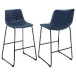 ZUNI FAUX LEATHER UPHOLSTERED BAR CHAIR BLUE (SET OF 2)
