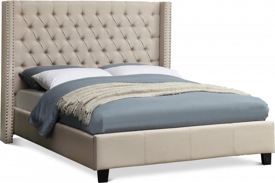 1076-1.jpg Ashton Linen Textured Fabric Upholstered Bed - Image 1