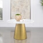 AMBROSE ROUND 50-INCH MARBLE TOP DINING TABLE BRUSHED GOLD - Image 2