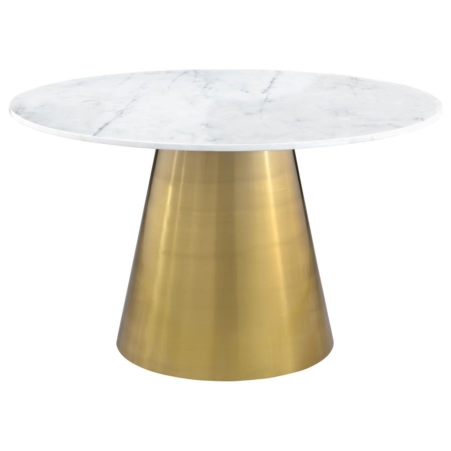 107600_02x900.jpg AMBROSE ROUND 50-INCH MARBLE TOP DINING TABLE BRUSHED GOLD - Image 1