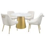 AMBROSE ROUND 50-INCH MARBLE TOP DINING TABLE BRUSHED GOLD - Image 4