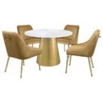 AMBROSE ROUND 50-INCH MARBLE TOP DINING TABLE BRUSHED GOLD - Image 5