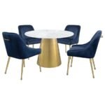 AMBROSE ROUND 50-INCH MARBLE TOP DINING TABLE BRUSHED GOLD - Image 6