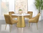 AMBROSE ROUND 50-INCH MARBLE TOP DINING TABLE BRUSHED GOLD - Image 8