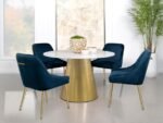 AMBROSE ROUND 50-INCH MARBLE TOP DINING TABLE BRUSHED GOLD - Image 9
