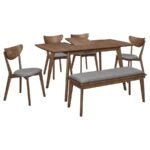 ALFREDO 6-PIECE BUTTERFLY LEAF DINING SET NATURAL WALNUT - Image 2