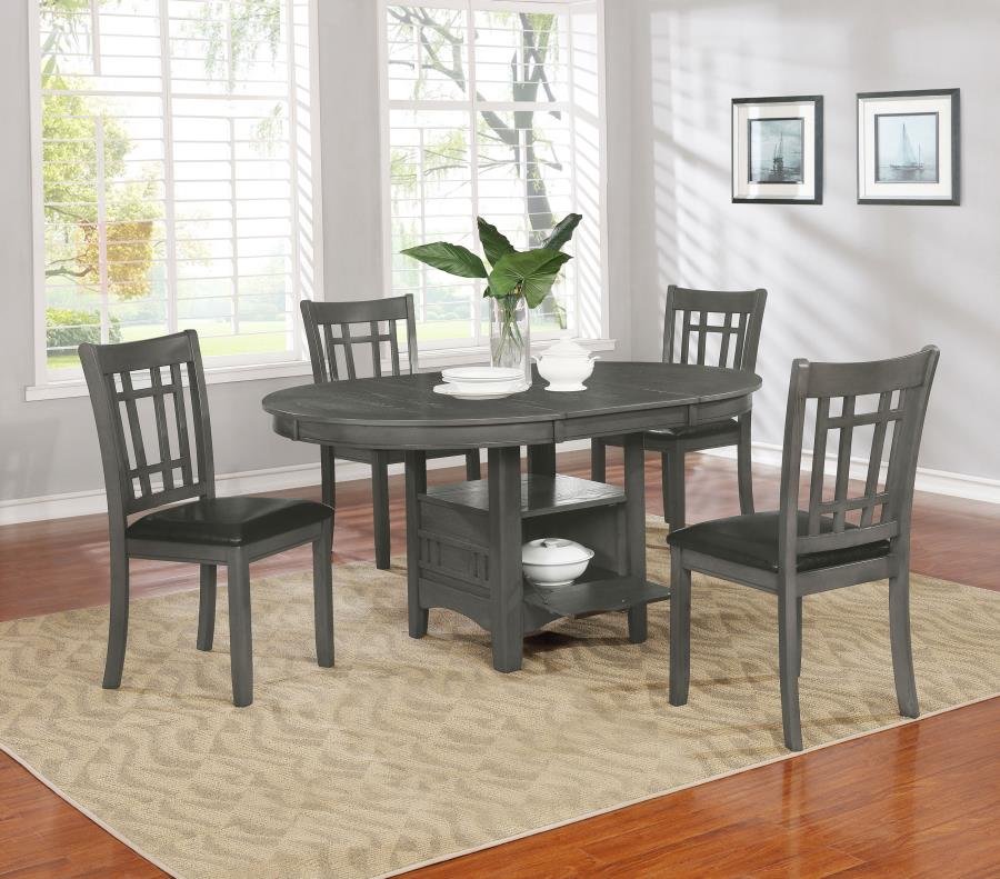 108211-S5_01x900.jpg LAVON 5-PIECE OVAL EXTENSION LEAF DINING SET MEDIUM GREY - Image 1