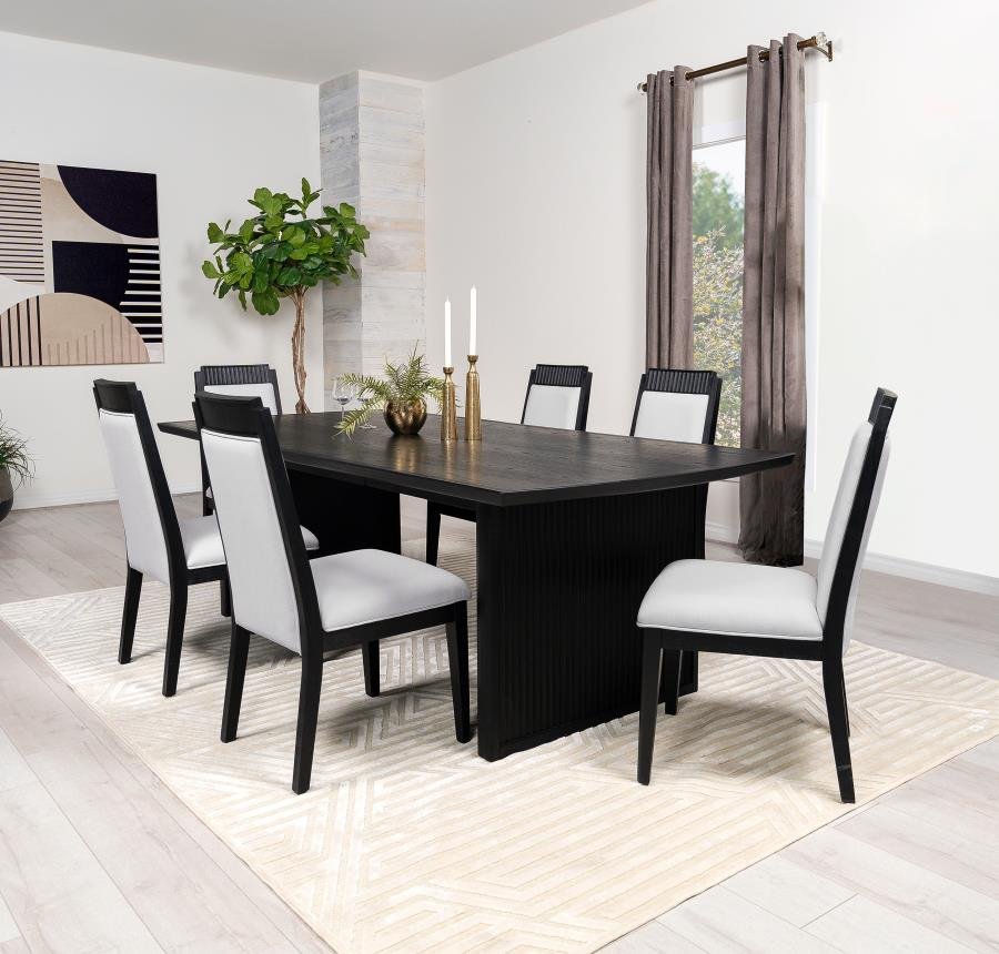 108231-S7_01x900.jpg BROOKMEAD 7-PIECE EXTENSION LEAF DINING TABLE SET BLACK - Image 1