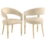 GALIANO VELVET UPHOLSTERED DINING ARM CHAIR BEIGE (SET OF 2)