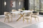 GALIANO VELVET UPHOLSTERED DINING ARM CHAIR BEIGE (SET OF 2) - Image 15