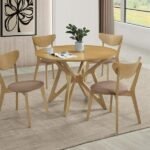 ELOWEN 5-PIECE ROUND SOLID WOOD DINING SET LIGHT WALNUT