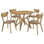 ELOWEN 5-PIECE ROUND SOLID WOOD DINING SET LIGHT WALNUT - Image 2