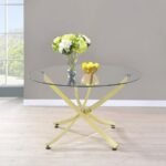 BECKHAM ROUND 46-INCH GLASS TOP DINING TABLE BRASS - Image 2