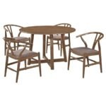 DINAH 5-PIECE ROUND SOLID WOOD DINING SET WALNUT - Image 2