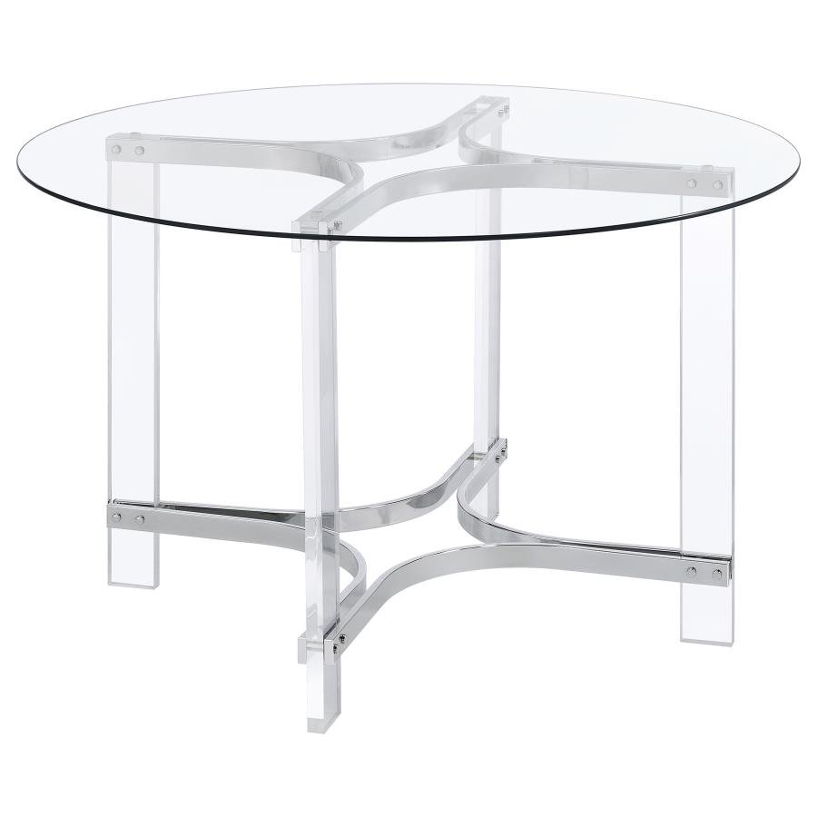 108501_02x900.jpg KEELING 47-INCH ROUND GLASS TOP ACRYLIC DINING TABLE CHROME - Image 1