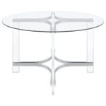 KEELING 47-INCH ROUND GLASS TOP ACRYLIC DINING TABLE CHROME - Image 5