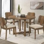 CRESTMORE 5-PIECE 46-INCH ROUND WOOD DINING TABLE SET WALNUT