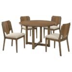 CRESTMORE 5-PIECE 46-INCH ROUND WOOD DINING TABLE SET WALNUT - Image 2