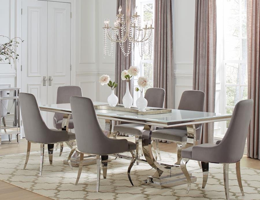 108811-S7G_01x900.jpg ANTOINE 7-PIECE RECTANGULAR GLASS TOP DINING TABLE SET GREY - Image 1