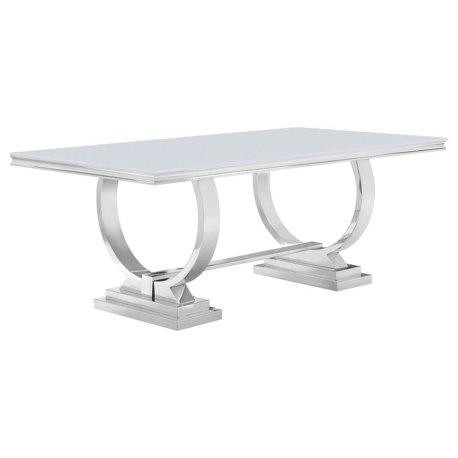 108811_02x900.jpg ANTOINE RECTANGULAR 95-INCH GLASS TOP DINING TABLE WHITE - Image 1