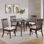 EVERTON 5-PIECE ROUND 53-INCH DINING TABLE SET DARK WALNUT