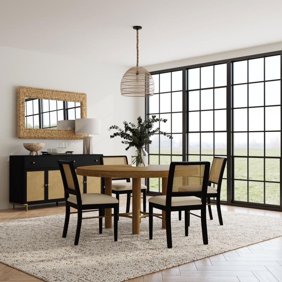 108930-S5B_01x900.jpg ARINI 5-PIECE ROUND DINING TABLE SET SAND WASH AND BLACK - Image 1