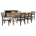 ARINI 7-PIECE EXTENSION LEAF DINING TABLE SET SAND WASH AND BLACK - Image 2