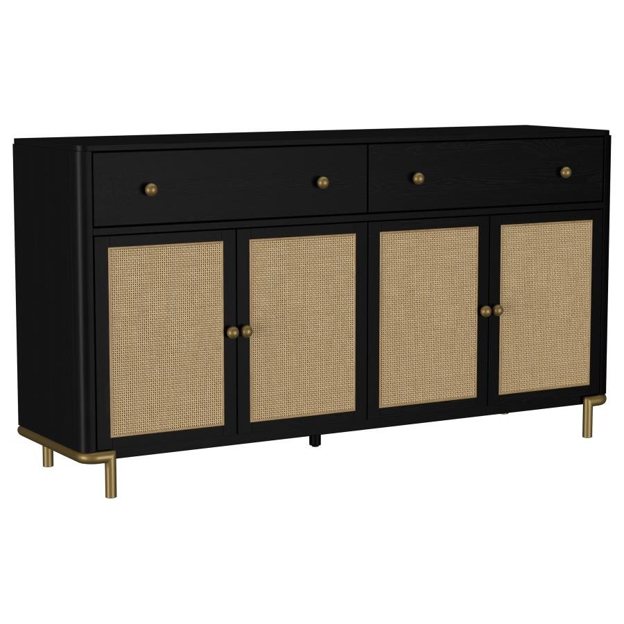 108935BLK_02x900.jpg ARINI 2-DRAWER CANE DOOR DINING SIDEBOARD SERVER BLACK - Image 1