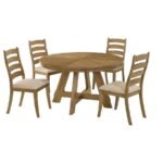 DANVERS 5-PIECE DINING TABLE SET BROWN OAK AND LATTE - Image 2