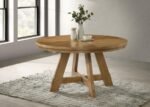 DANVERS ROUND 54-INCH WOOD DINING TABLE BROWN OAK - Image 2