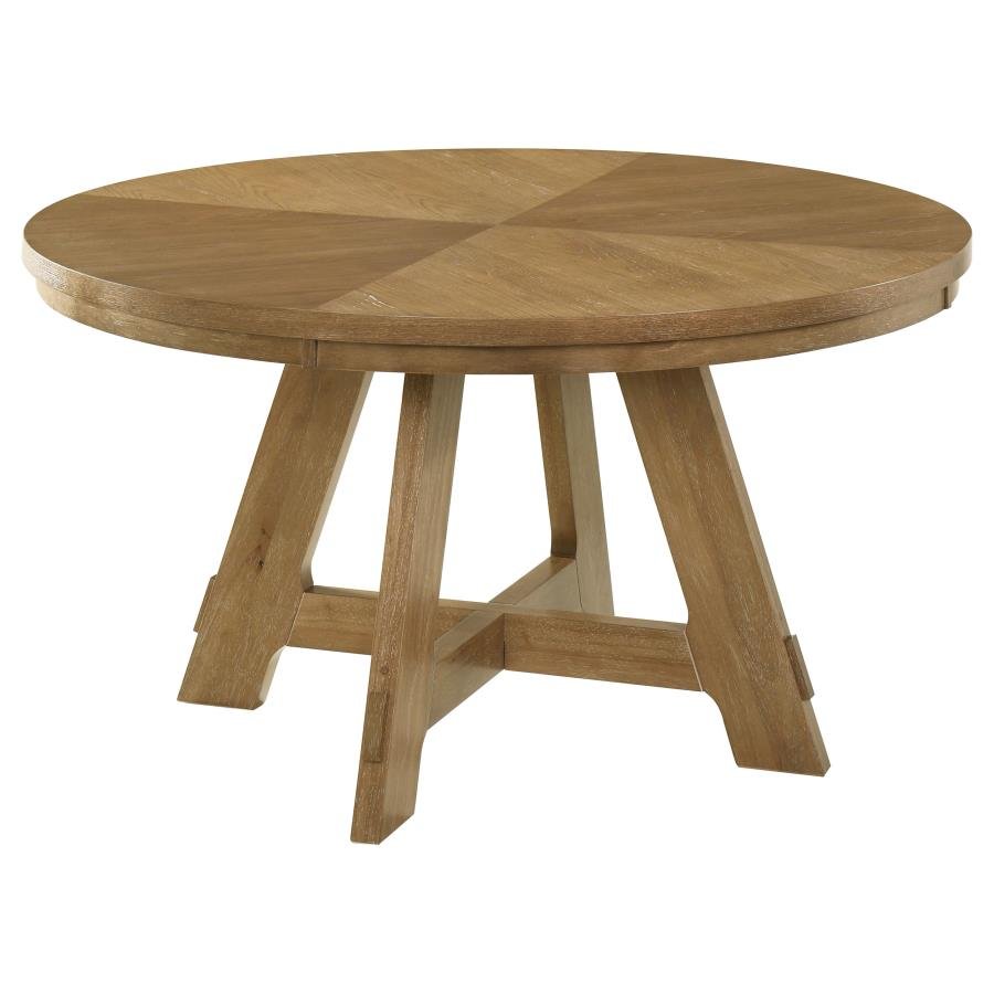 109150_02x900.jpg DANVERS ROUND 54-INCH WOOD DINING TABLE BROWN OAK - Image 1
