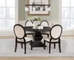 TWYLA 5-PIECE ROUND WOOD DINING ROOM TABLE SET DARK COCOA