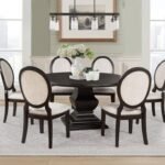 TWYLA 7-PIECE ROUND WOOD DINING ROOM TABLE SET DARK COCOA