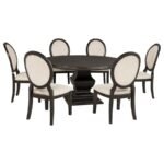 TWYLA 7-PIECE ROUND WOOD DINING ROOM TABLE SET DARK COCOA - Image 2