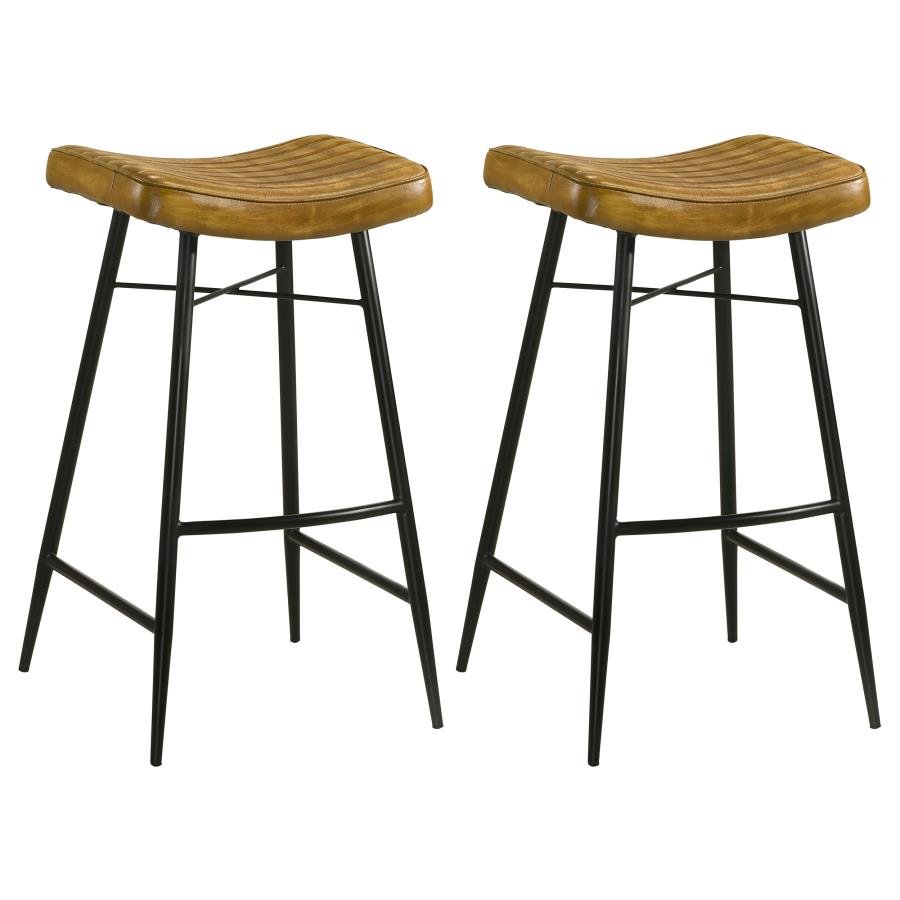 109249_001x900.jpg BAYU LEATHER UPHOLSTERED BAR STOOL ANTIQUE CAMEL (SET OF 2) - Image 1