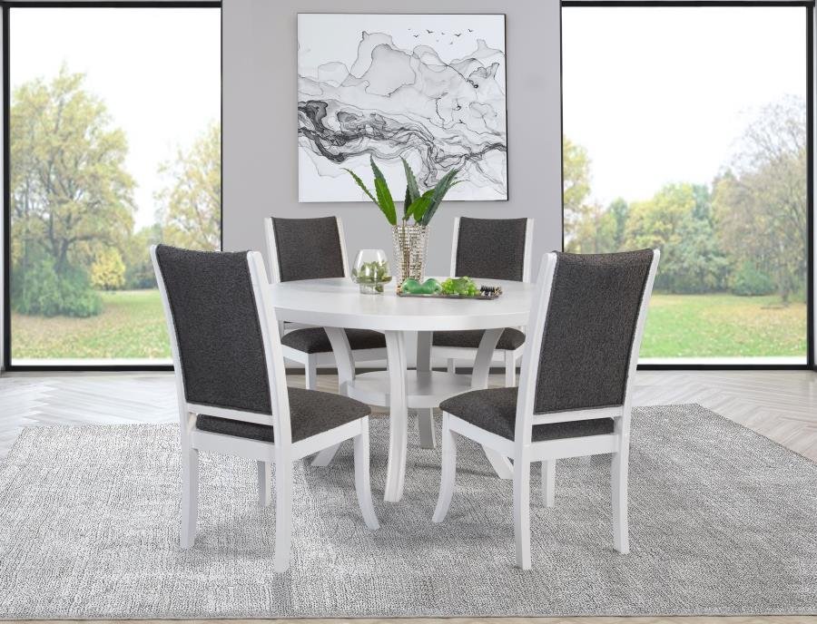 109330-S5_01x900.jpg JUDD 5-PIECE 54-INCH ROUND WOOD DINING TABLE SET PEARL WHITE - Image 1