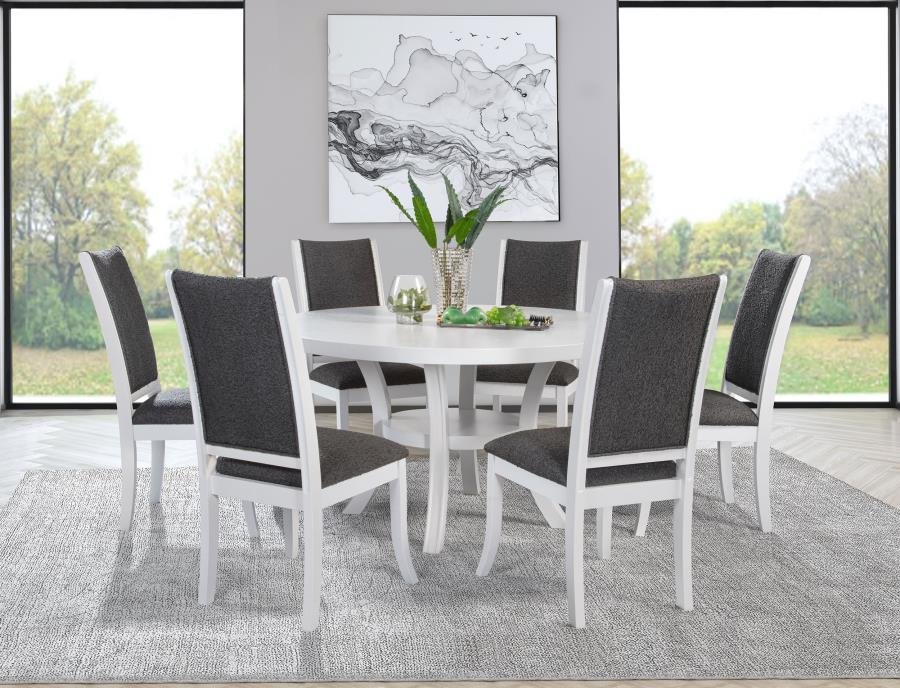 109330-S7_01x900.jpg JUDD 7-PIECE 54-INCH ROUND WOOD DINING TABLE SET PEARL WHITE - Image 1