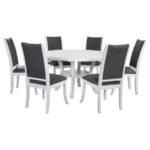 JUDD 7-PIECE 54-INCH ROUND WOOD DINING TABLE SET PEARL WHITE - Image 2