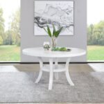 JUDD 54-INCH ROUND DINING WOOD TABLE WITH SHELF PEARL WHITE - Image 2