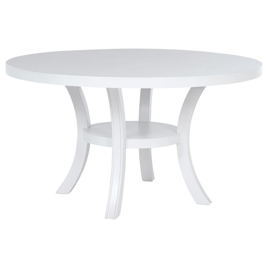 109330_02x900.jpg JUDD 54-INCH ROUND DINING WOOD TABLE WITH SHELF PEARL WHITE - Image 1