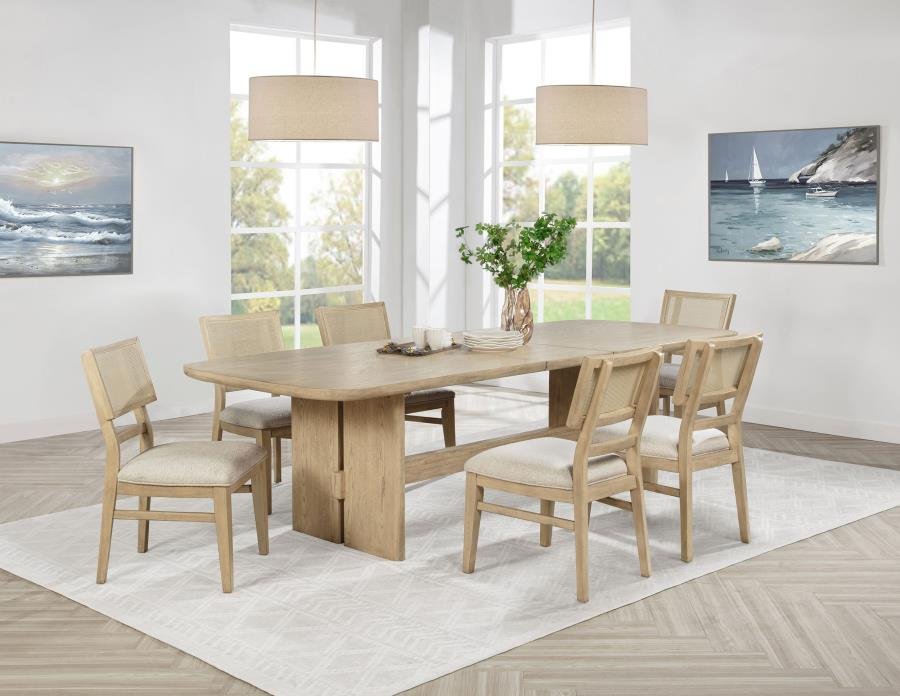 109381-S7_01x900.jpg KAILANI 7-PIECE RECTANGULAR WOOD DINING TABLE SET BEIGE OAK - Image 1