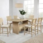 KAILANI 7-PIECE WOOD COUNTER HEIGHT DINING SET BEIGE OAK